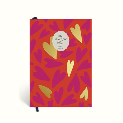 Hearts, Gold Foiling, Gold Foil, Embossed, gold embossing, The Muddy Jumpers, Hearts Notebook, Journal, Graphic Notebook, Typography Notebook, Plain Notebook, Ruled Notebook, Dotted Notebook, Bullet Journal, Blue Notebook, Personalised Notebook, Custom Notebook